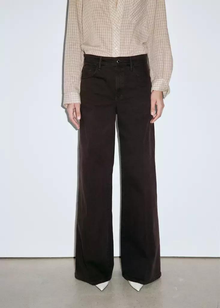 Brown High-Waisted Wide Leg Jeans, Dark Brown, medium
