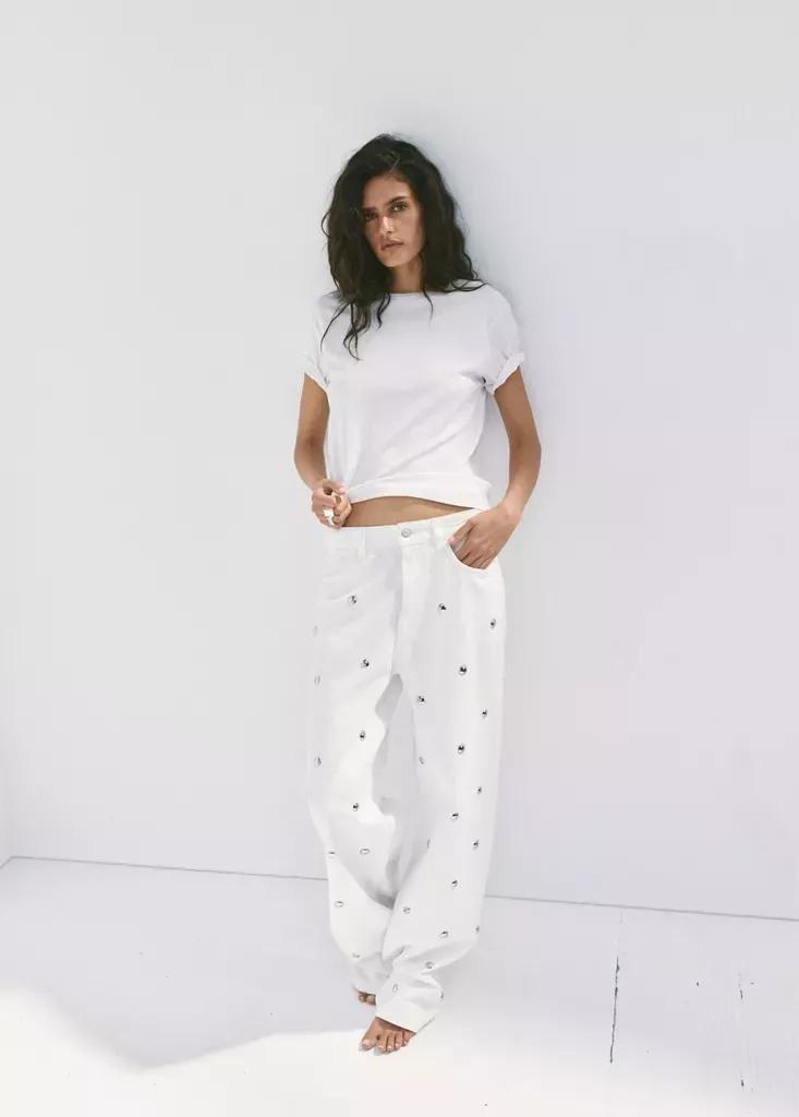 NATURAL WHITE Straight-fit jeans with studs, Natural White, large image number 0