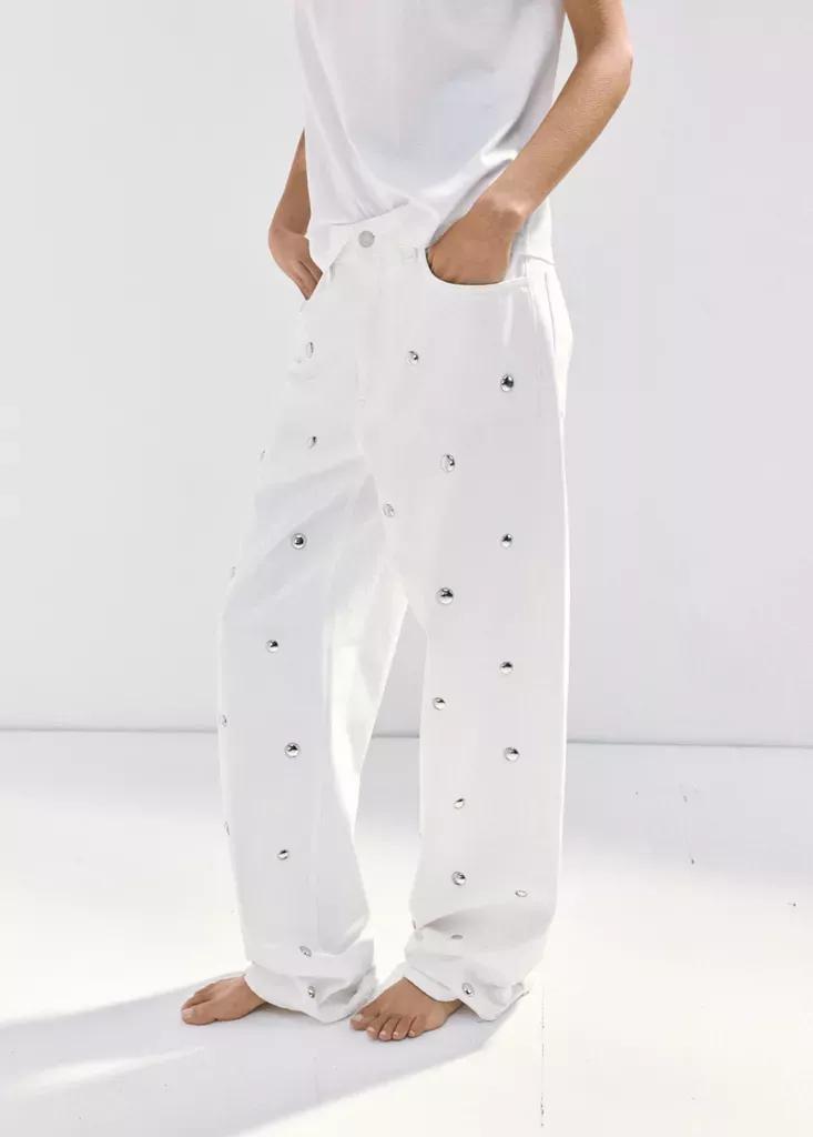 NATURAL WHITE Straight-fit jeans with studs, Natural White, large image number 1