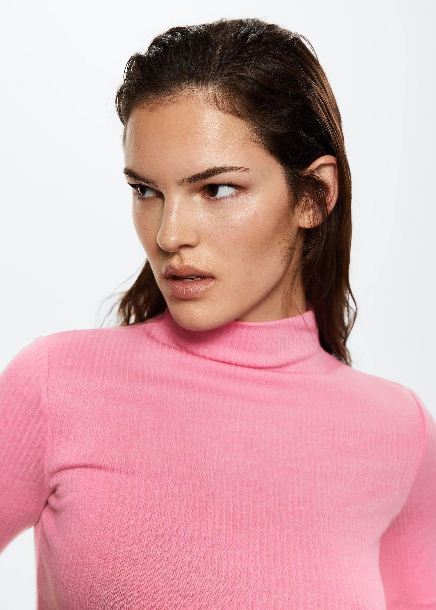 Pink Turtle Neck Ribbed T-Shirt, , large image number 1