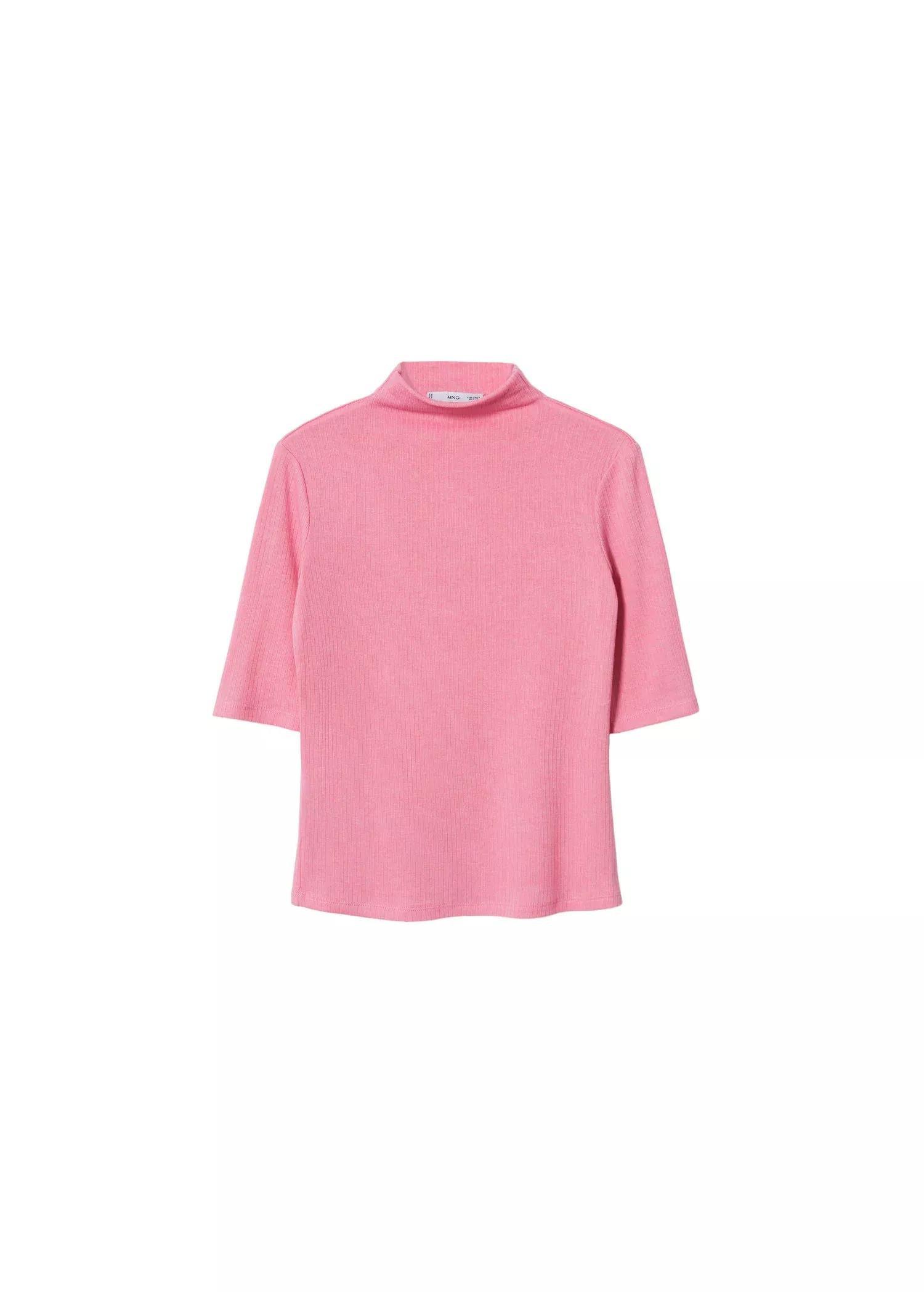 Pink Turtle Neck Ribbed T-Shirt, , large image number 4