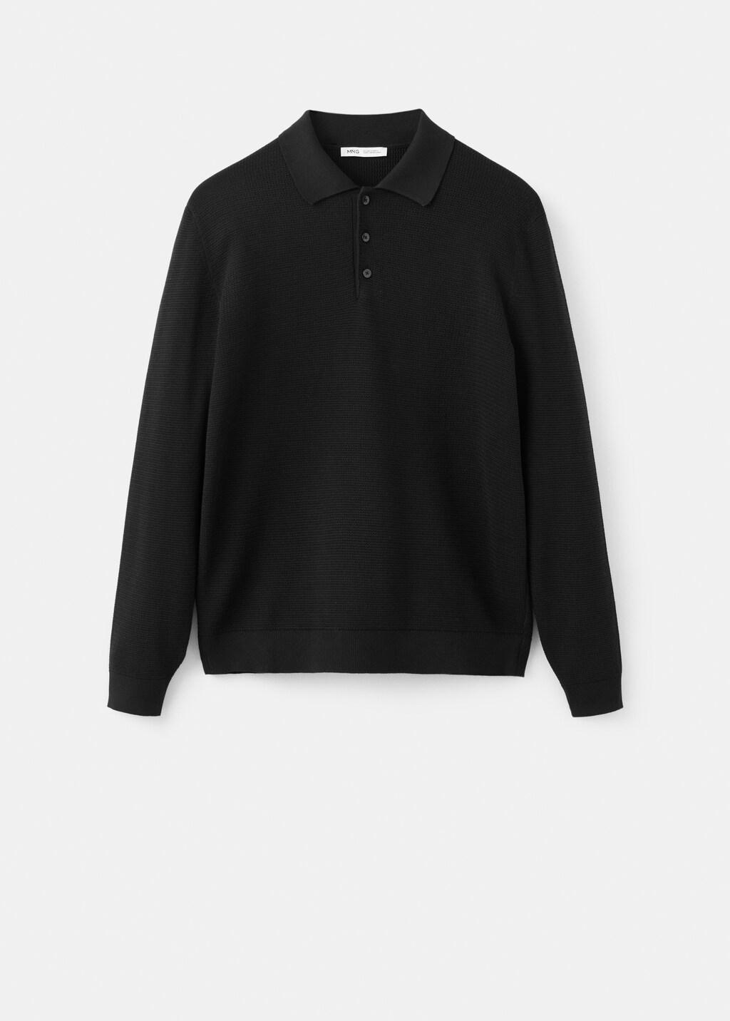 Black Fine-Knit Cotton-Blend Polo Shirt, Black, large image number 4