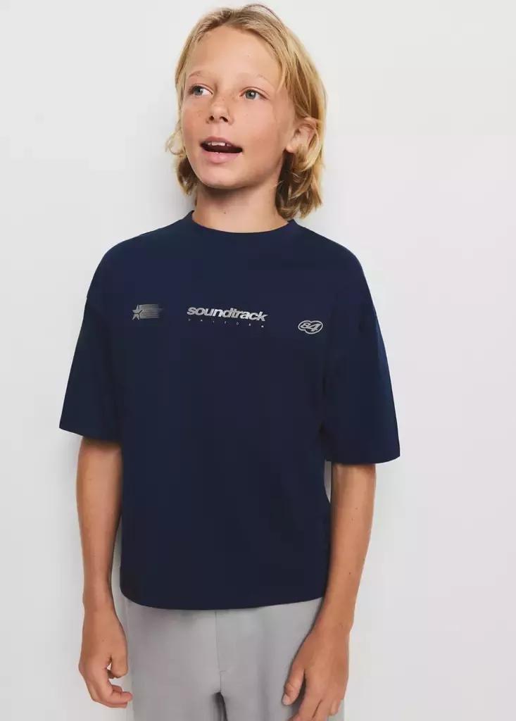 Navy Oversized T-Shirt With Printed Details, , medium