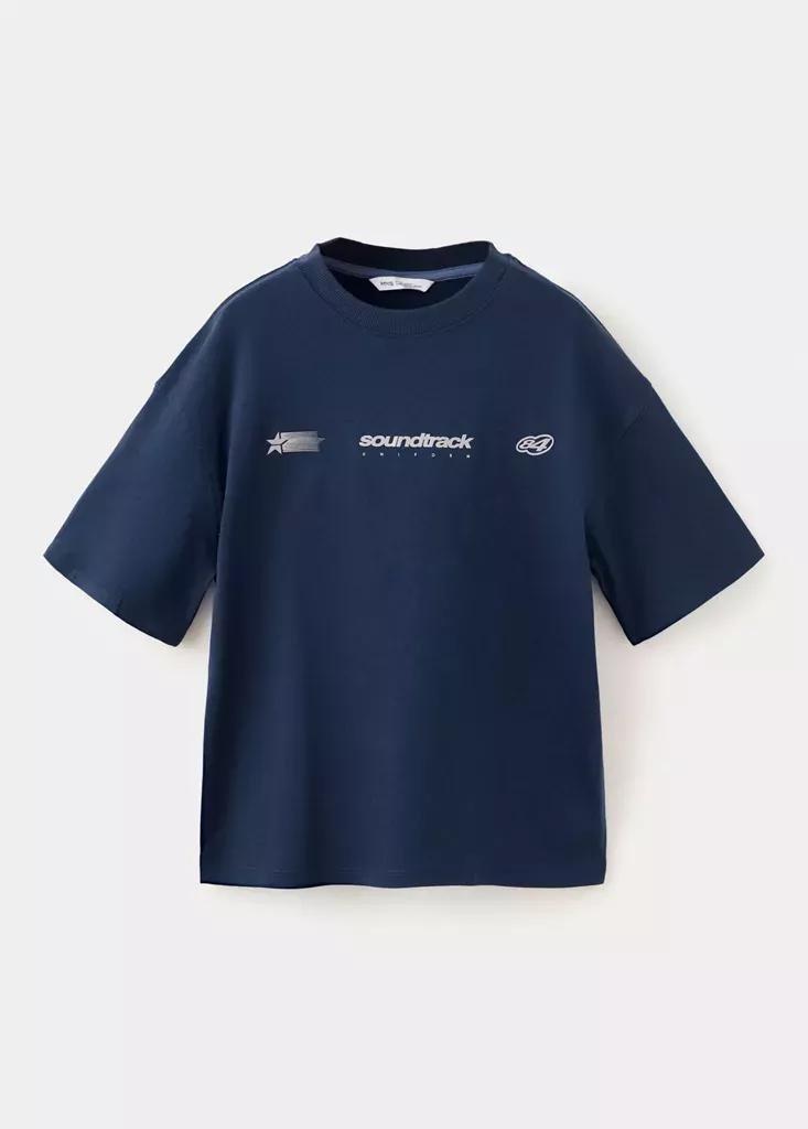 Navy Oversized T-Shirt With Printed Details, , large image number 3