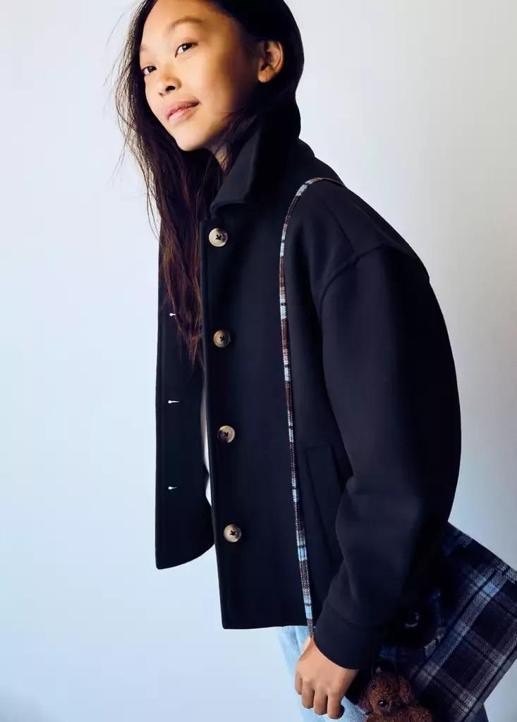 Navy Cloth Coat With Pockets, Navy, medium