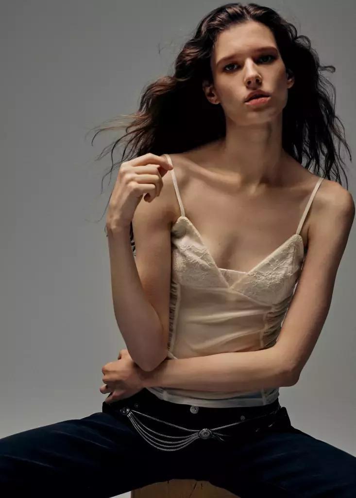 Ecru Draped Lace Top, , medium