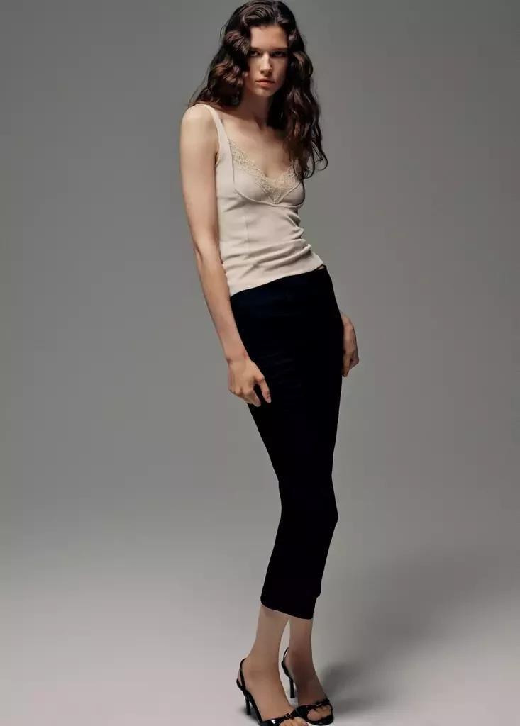 Beige Ribbed Lace Top, , medium