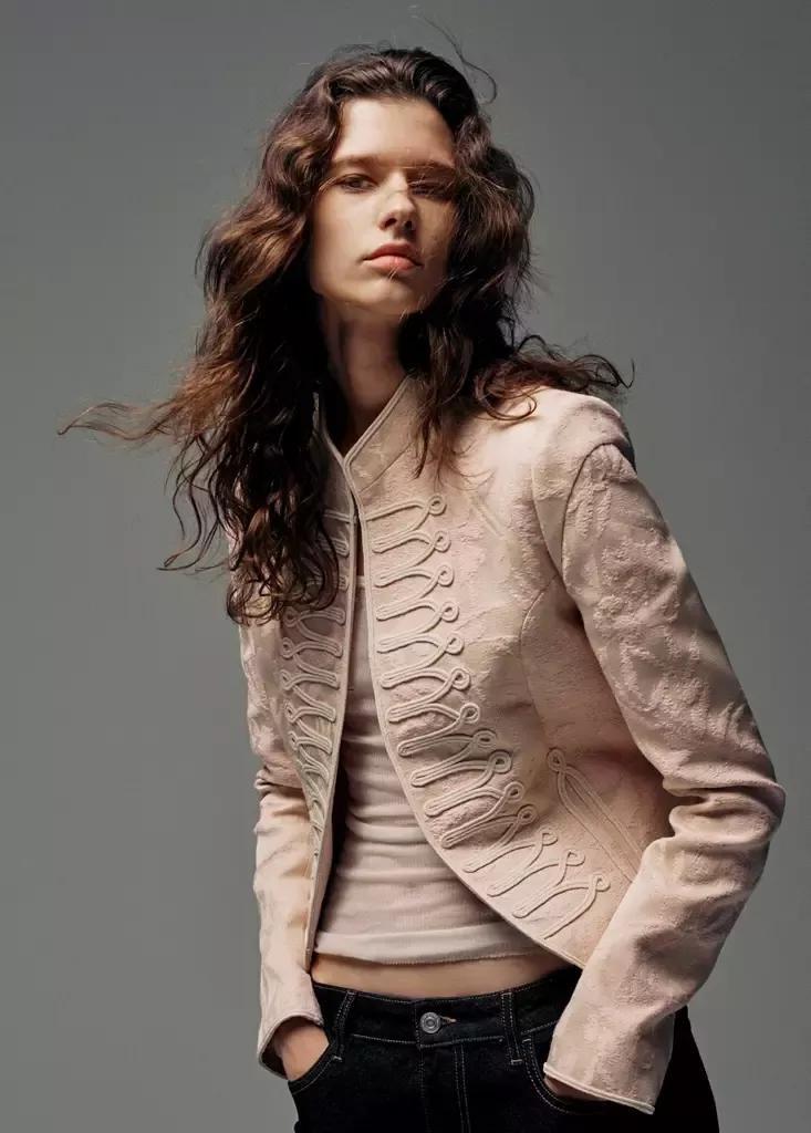 Pink Jacquard Jacket With Frogging Closures, , medium