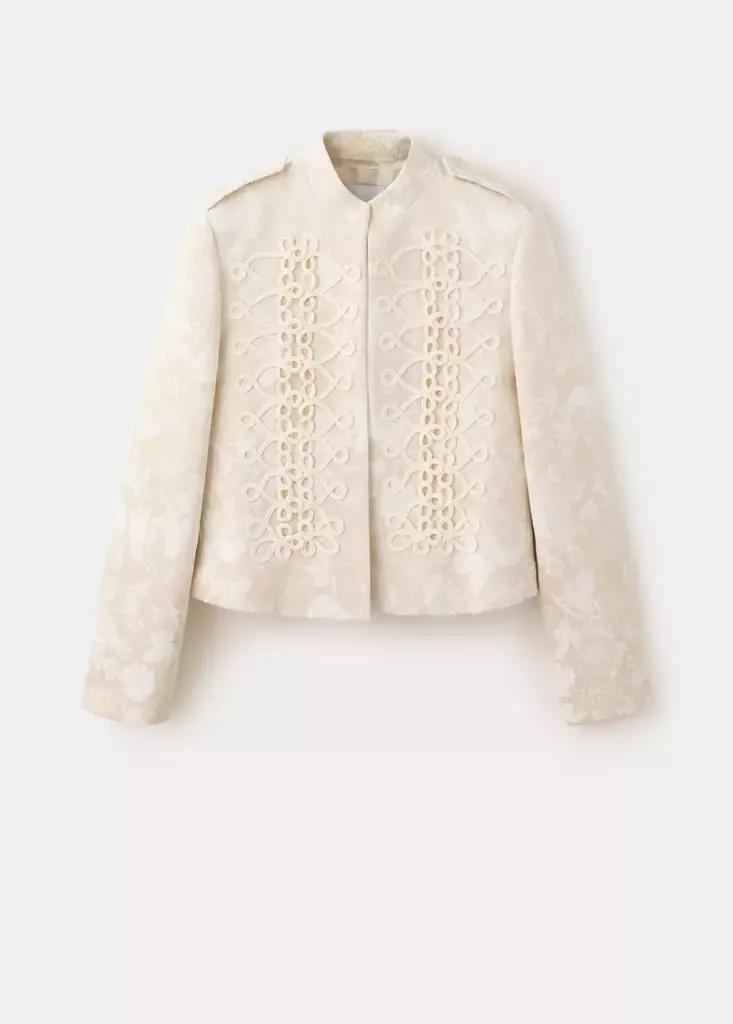 Ecru Jacquard Jacket With Frogging Detail, , large image number 0