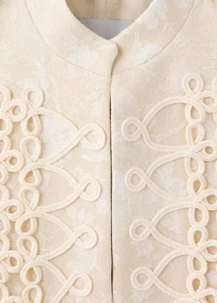 Ecru Jacquard Jacket With Frogging Detail, , large image number 1