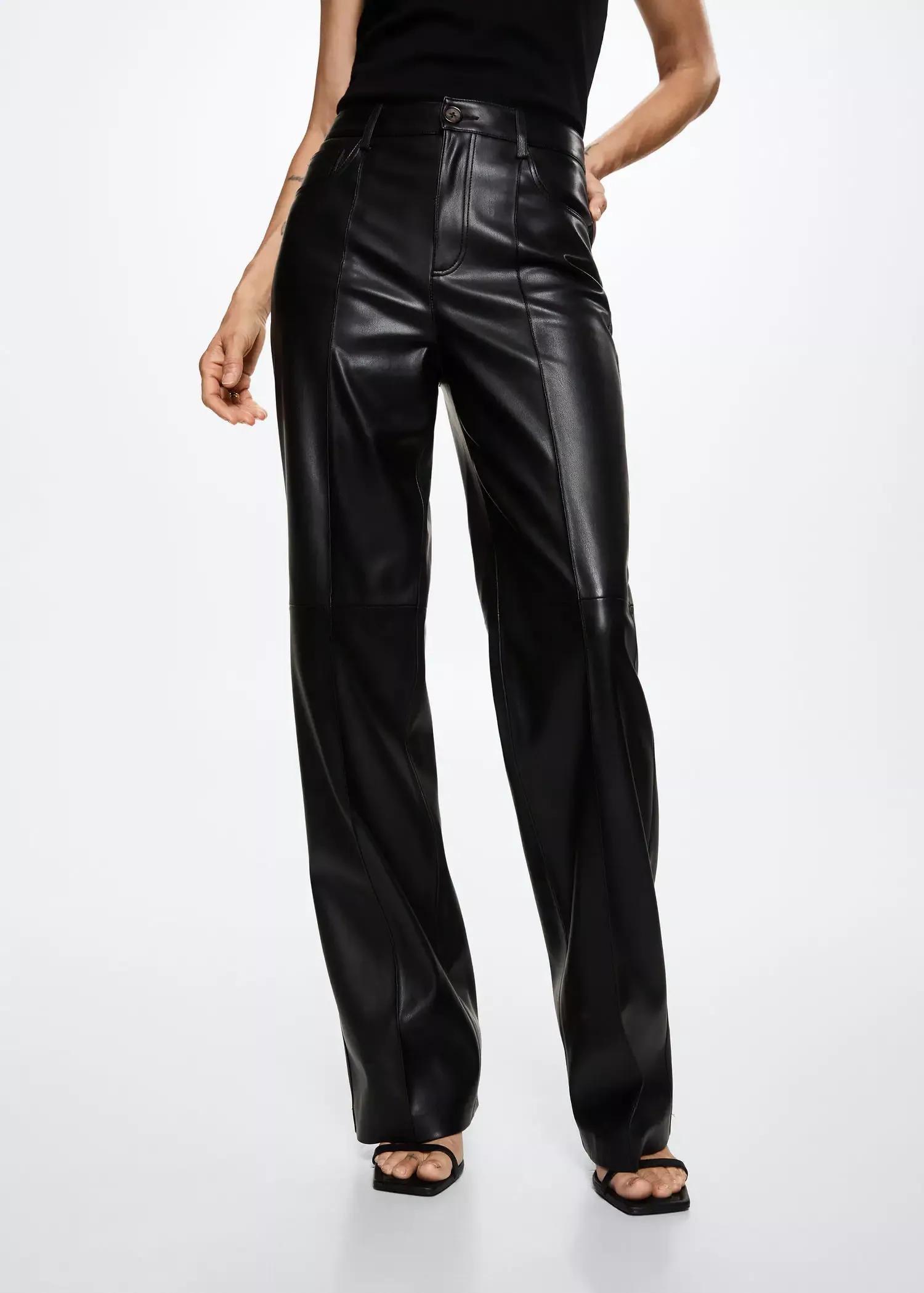Black Leather Effect High Waist Pant, , large image number 0