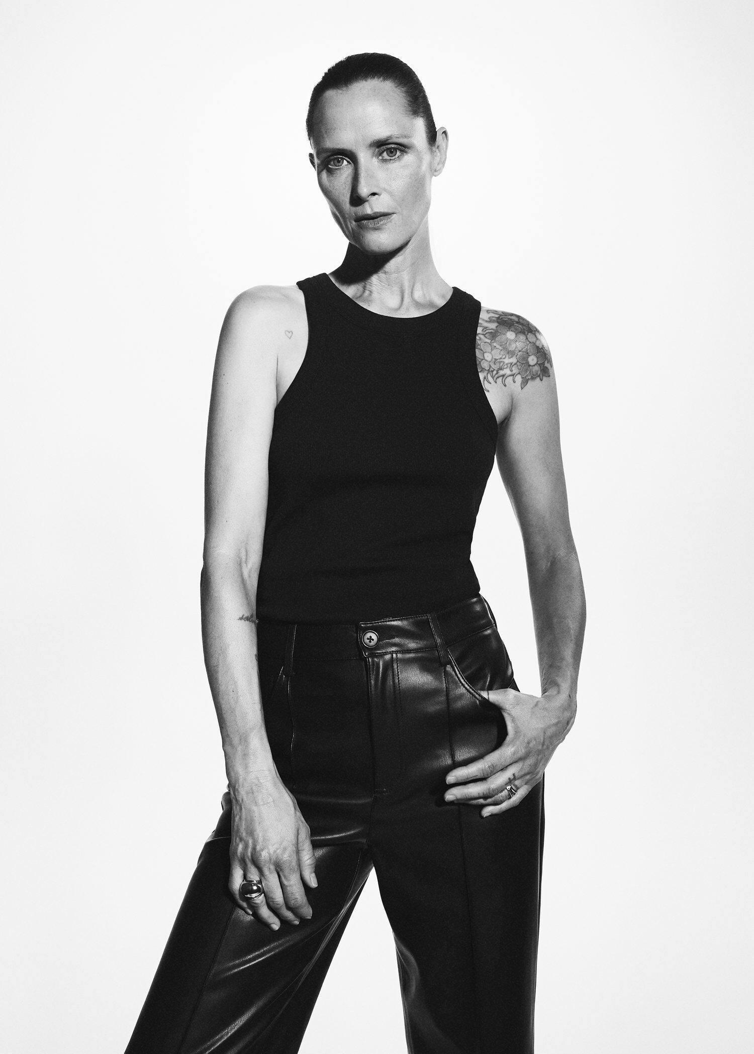 Black Leather Effect High Waist Pant, , large image number 2