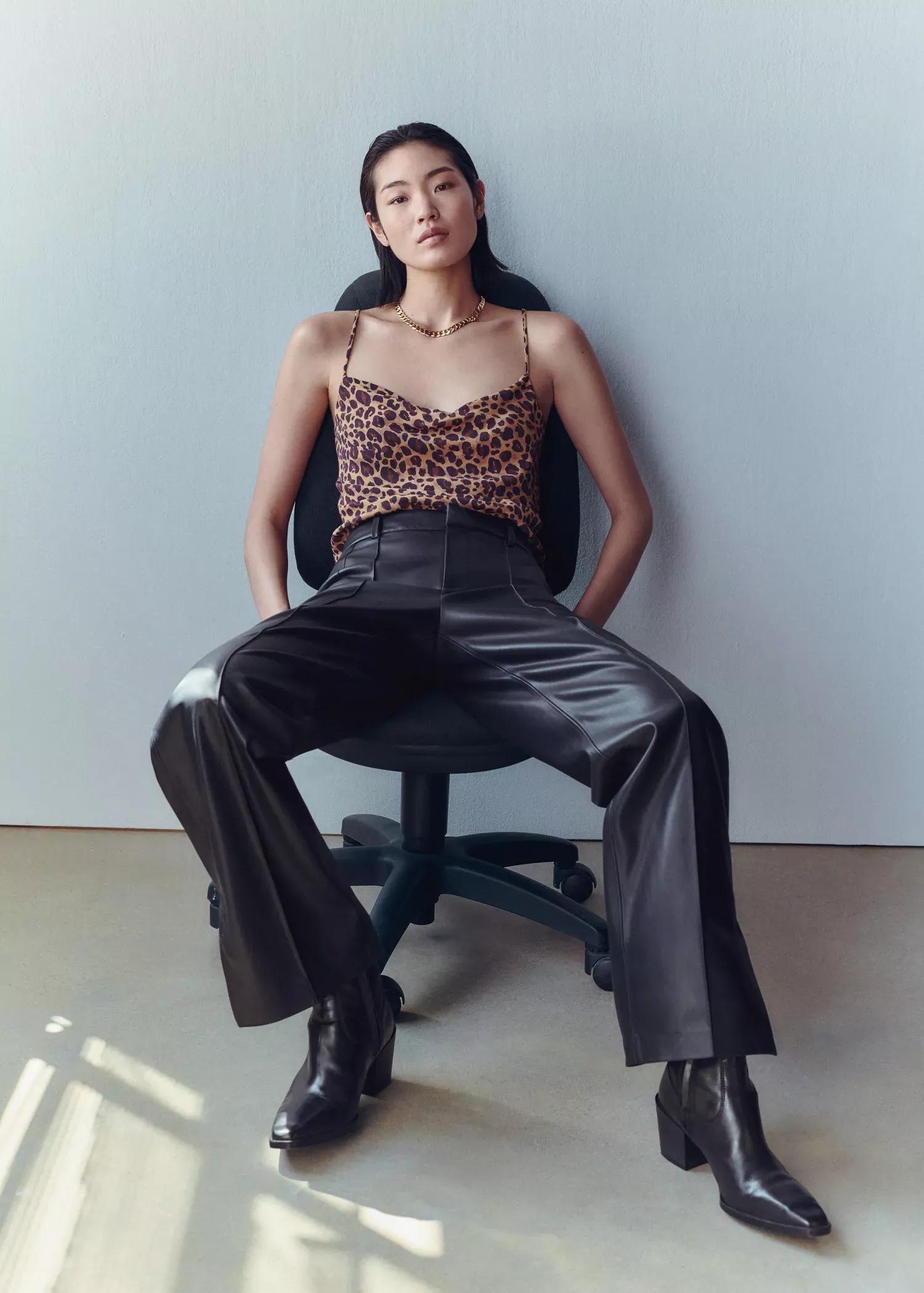 Black Leather Effect High Waist Pant, , large image number 6