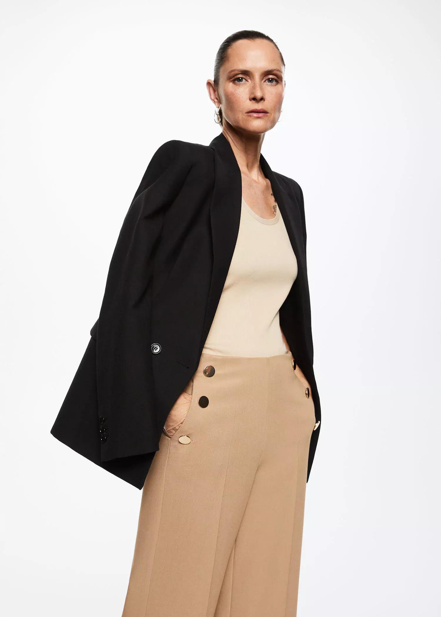 Brown Cropped Button Trousers, , large image number 0
