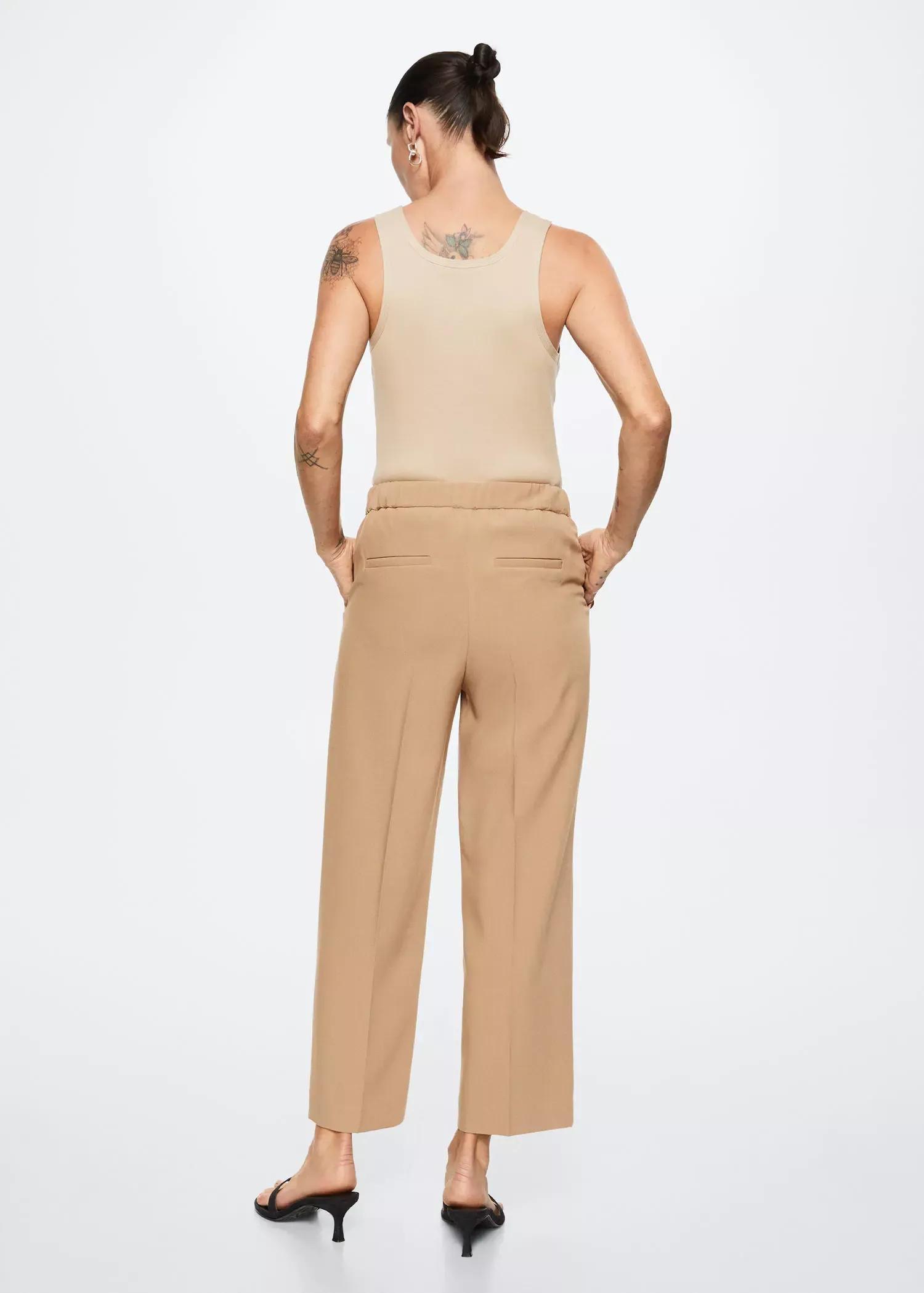 Brown Cropped Button Trousers, , large image number 2