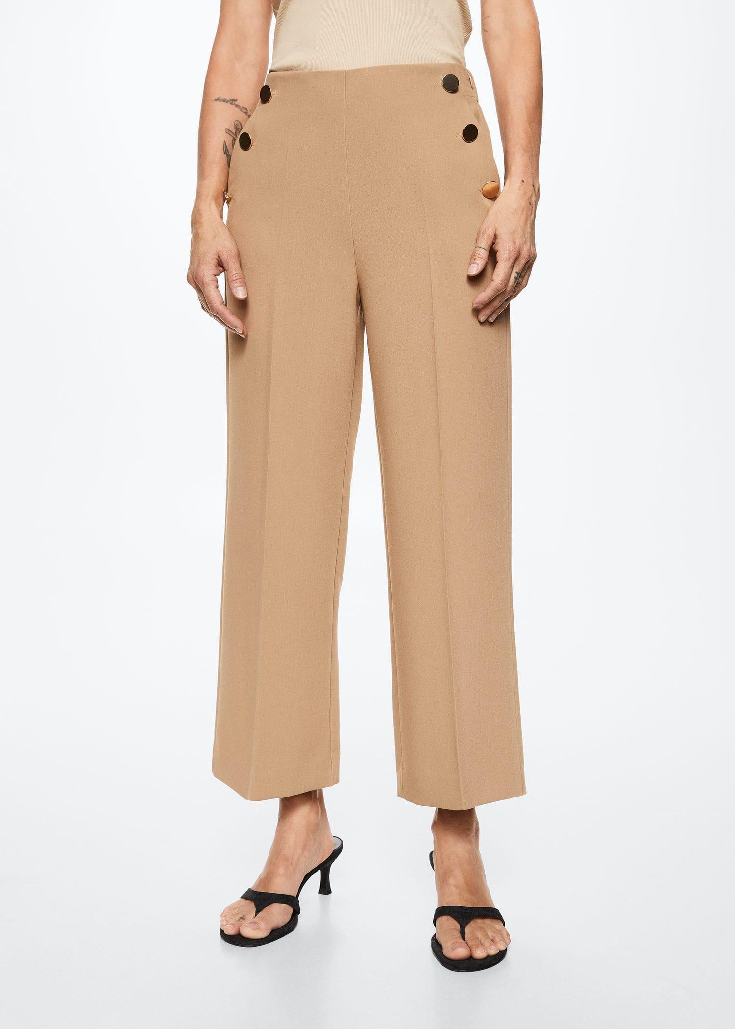 Brown Cropped Button Trousers, , large image number 3