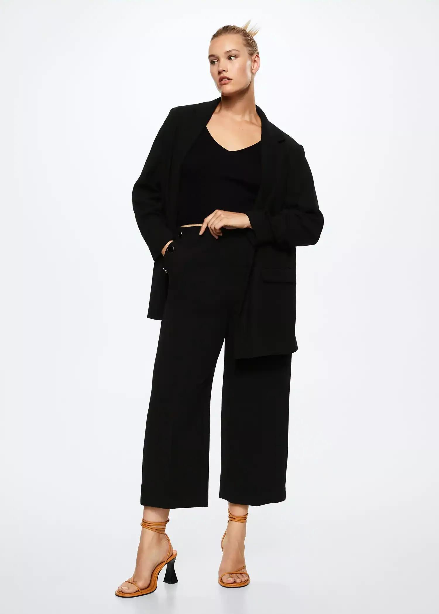 Black Cropped Button Trousers, , large image number 0