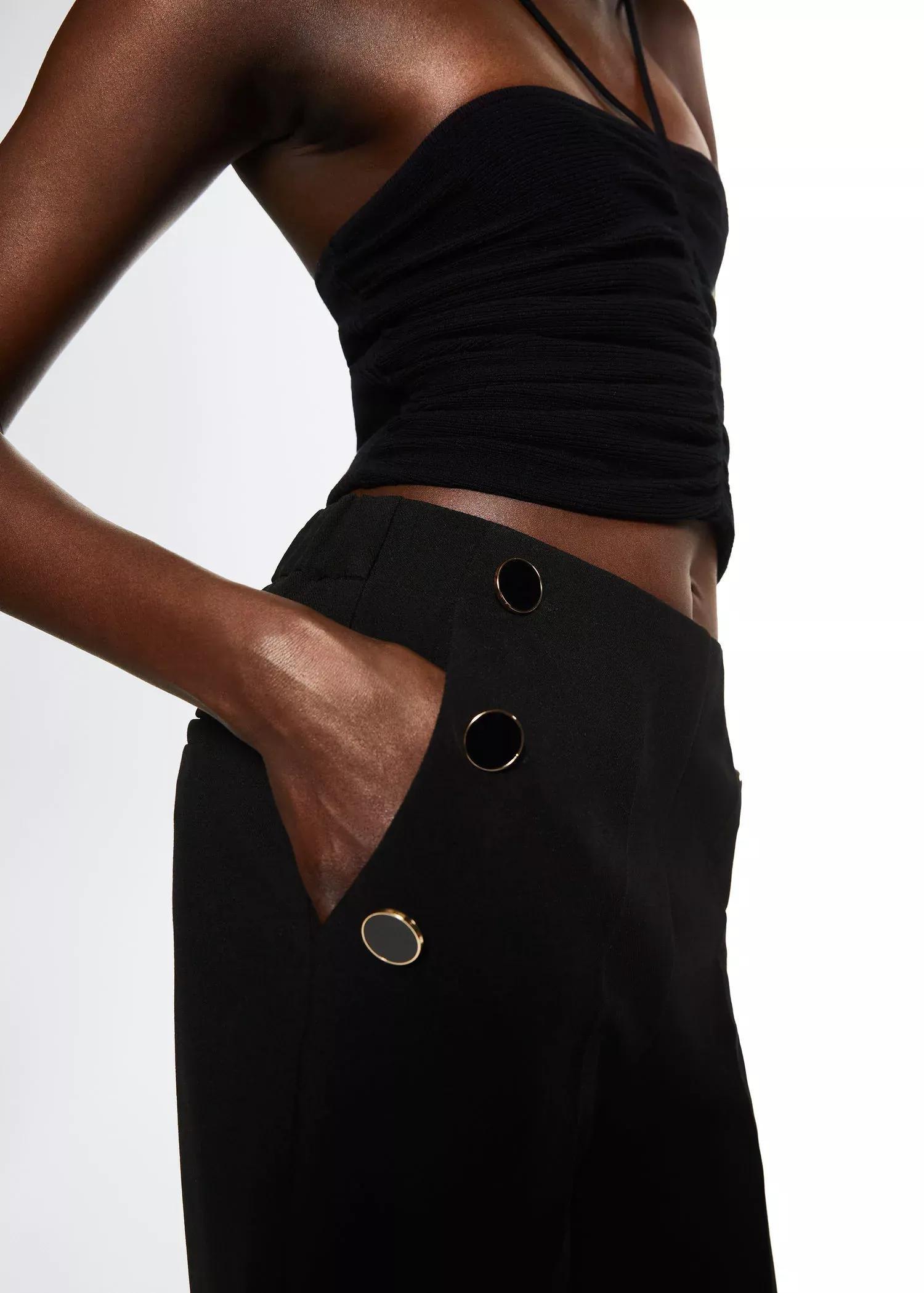 Black Cropped Button Trousers, , large image number 2