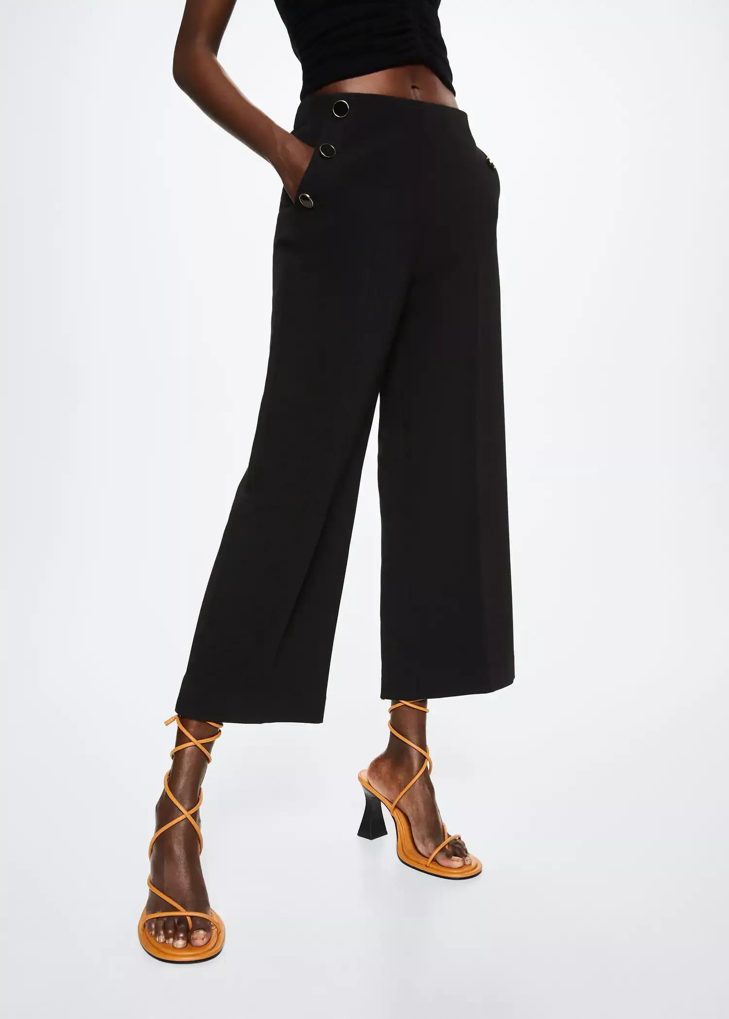Black Cropped Button Trousers, , large image number 3