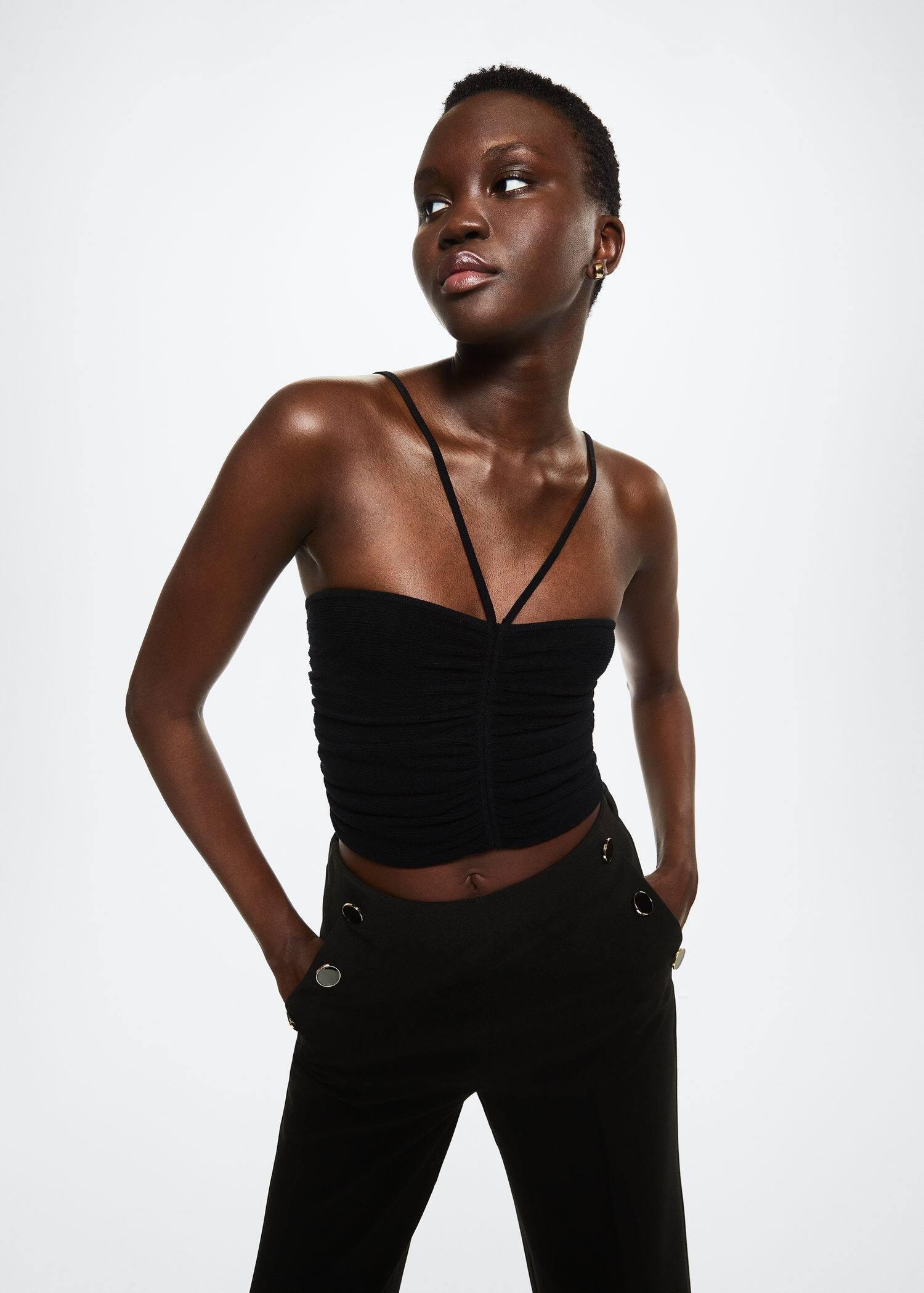 Black Cropped Button Trousers, , large image number 4