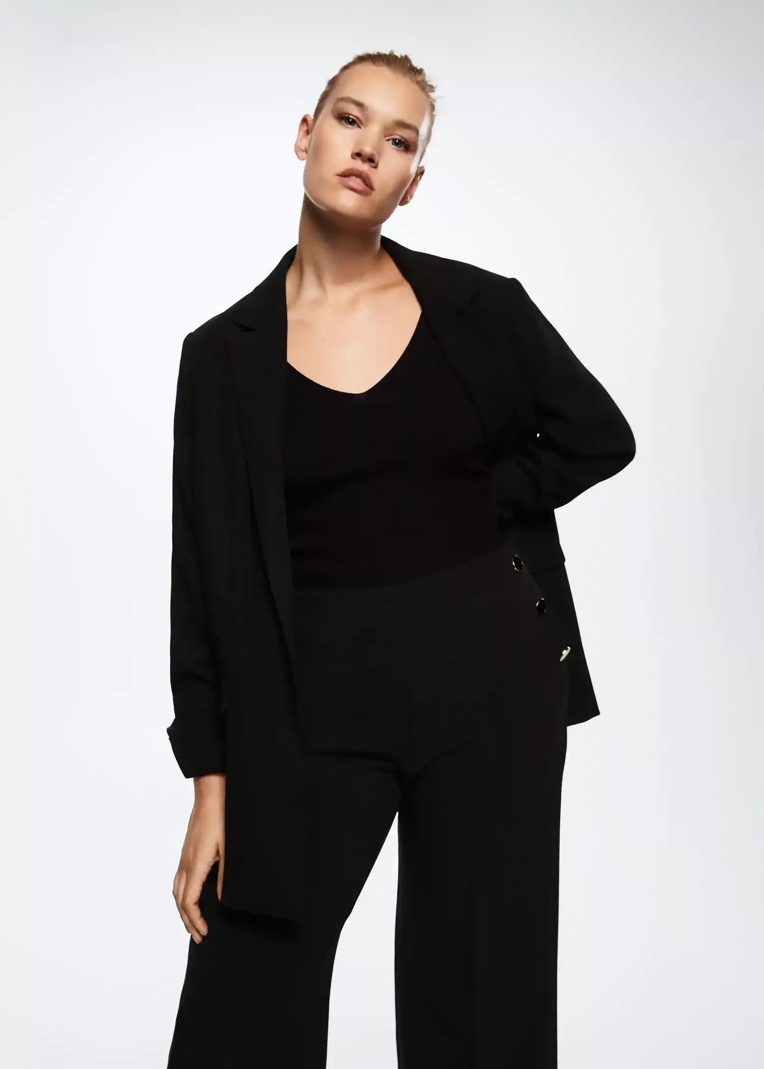 Black Cropped Button Trousers, , large image number 5