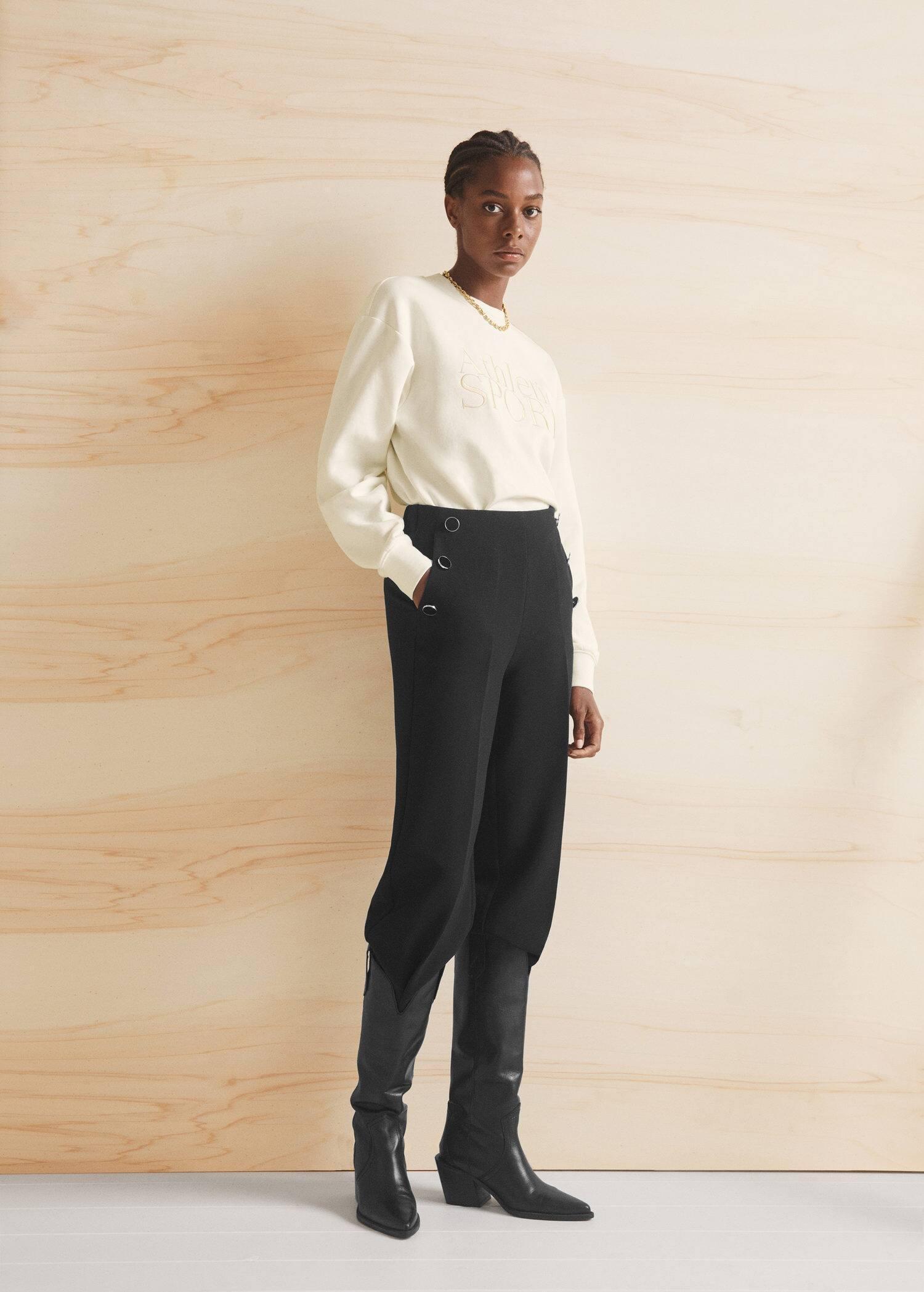 Black Cropped Button Trousers, , large image number 9