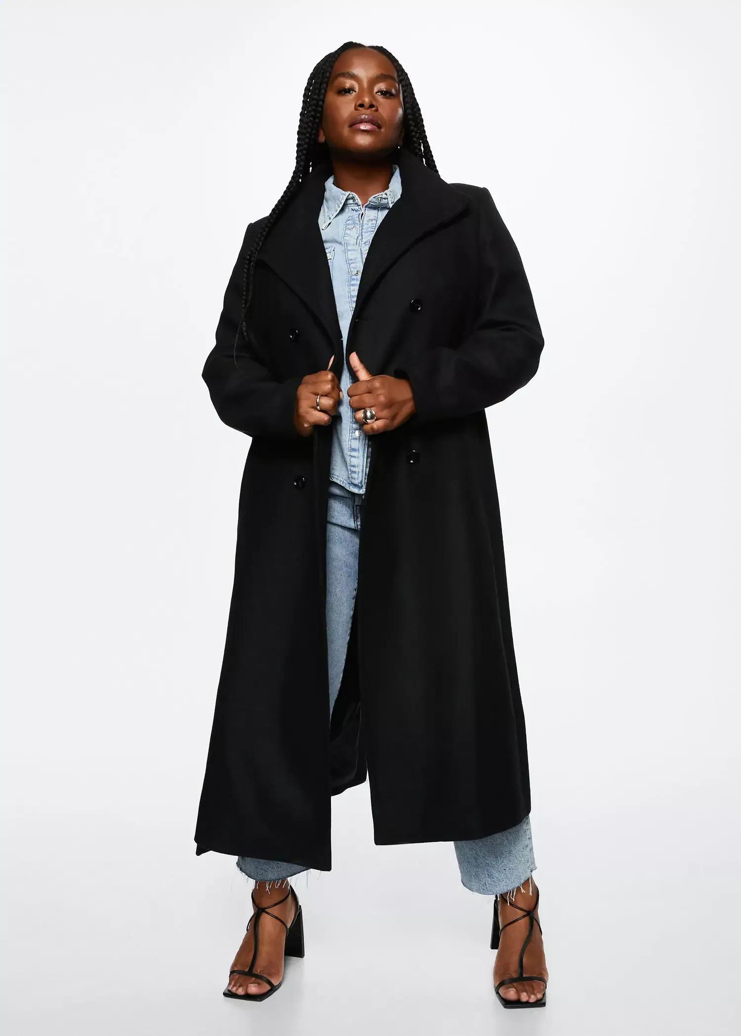 Black Woollen Belt Coat, , large image number 1