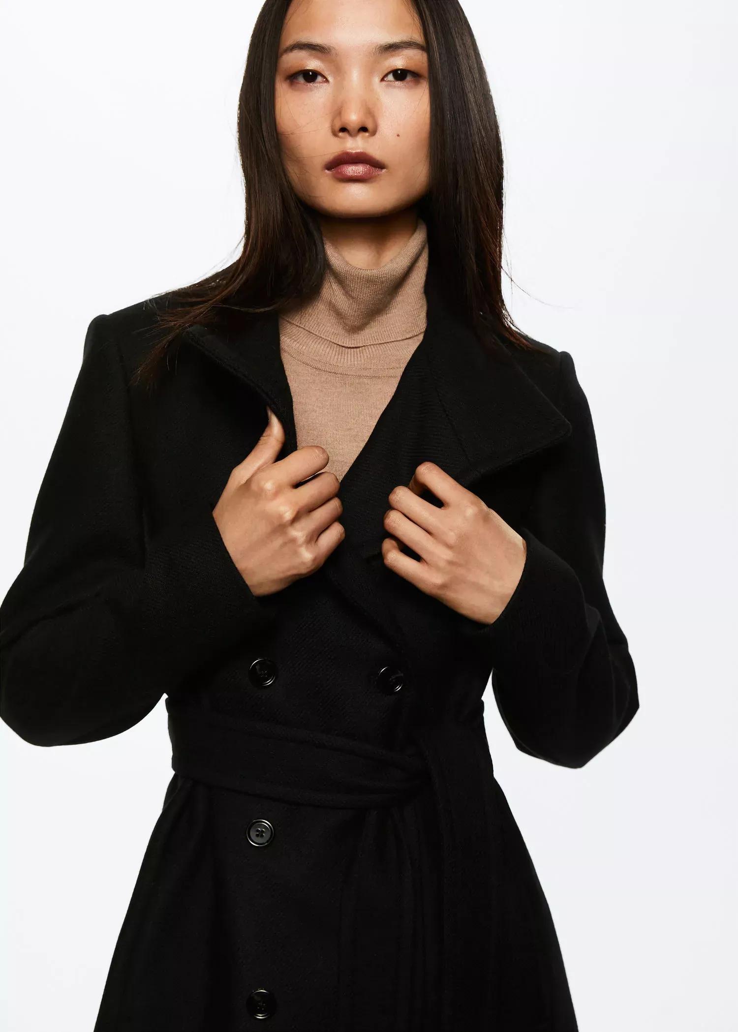 Black Woollen Belt Coat, , large image number 2