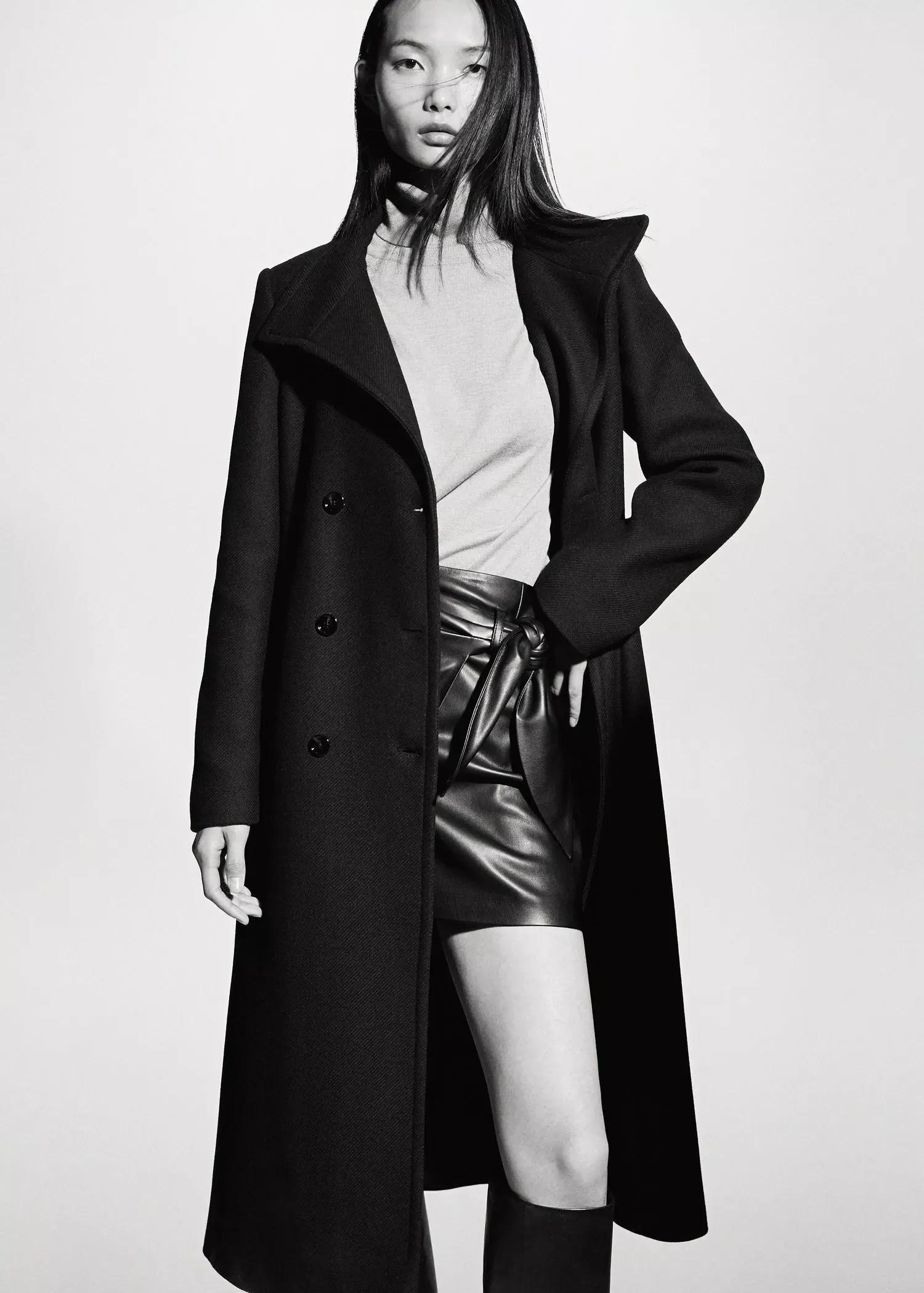Black Woollen Belt Coat, , large image number 3