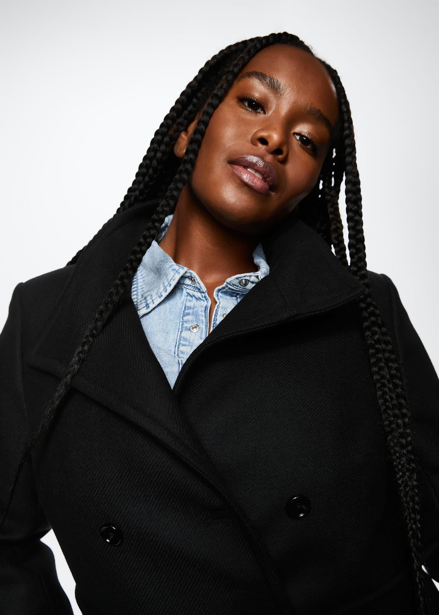 Black Woollen Belt Coat, , large image number 5