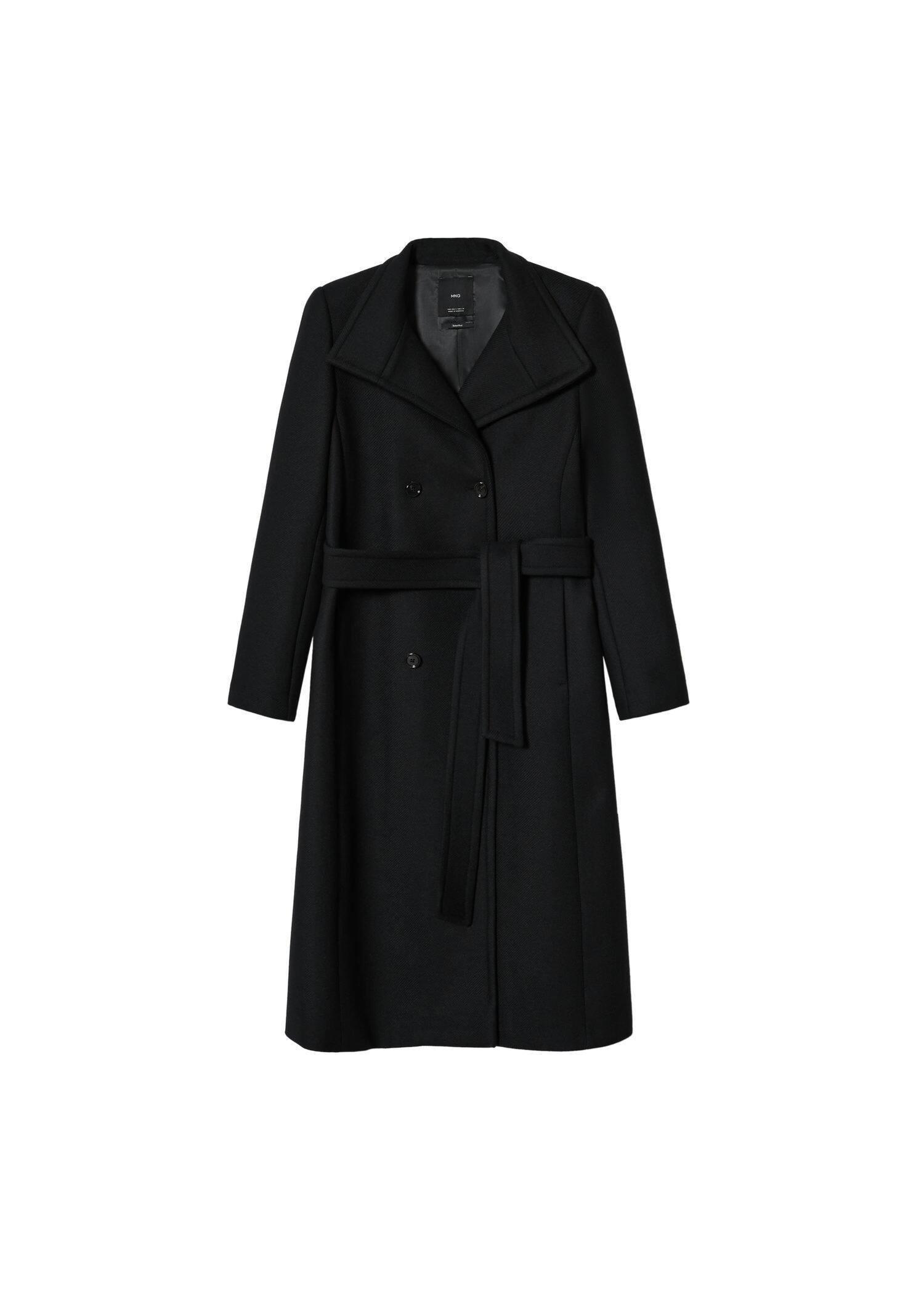 Black Woollen Belt Coat, , large image number 6