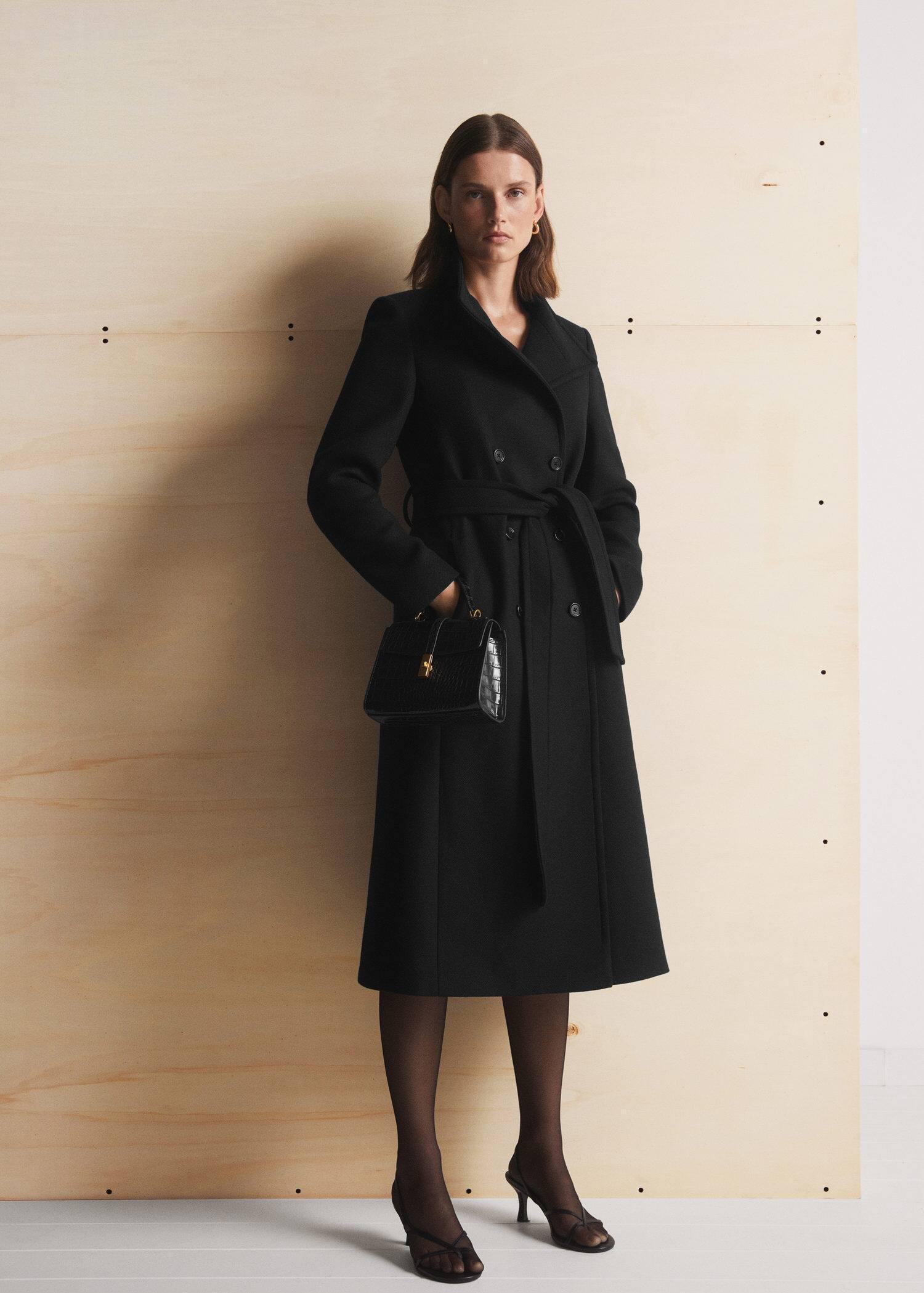 Black Woollen Belt Coat, , large image number 8
