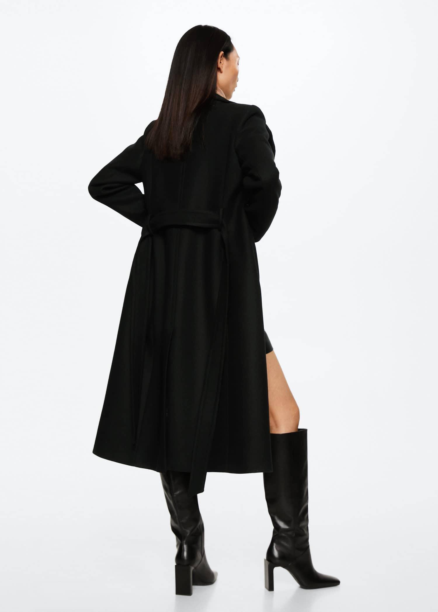 Black Woollen Belt Coat, , large image number 9