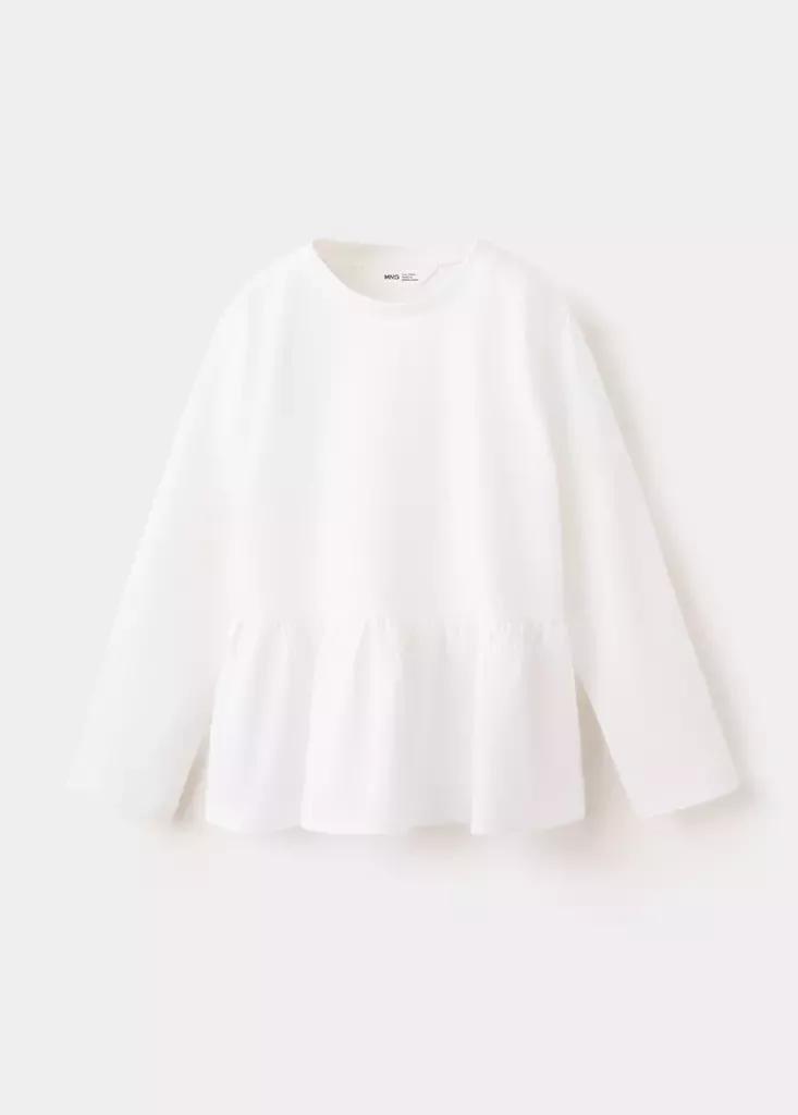 White Ruffle Cotton T-Shirt, Baby Girls, Natural White, medium
