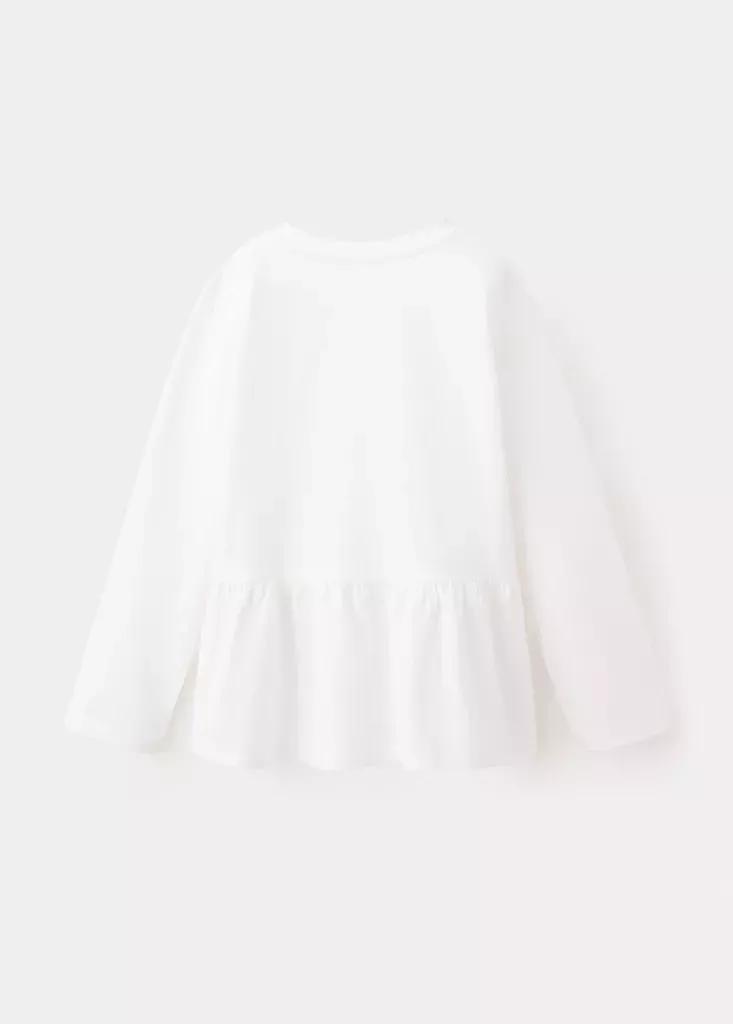 White Ruffle Cotton T-Shirt, Baby Girls, Natural White, medium