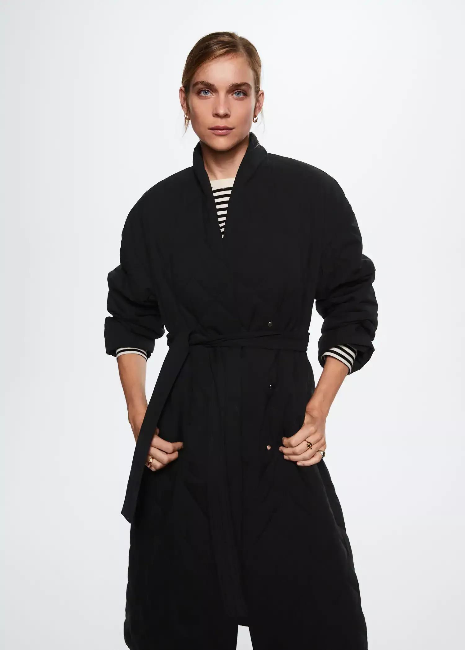 Black Oversize Quilted Coat, , large image number 0