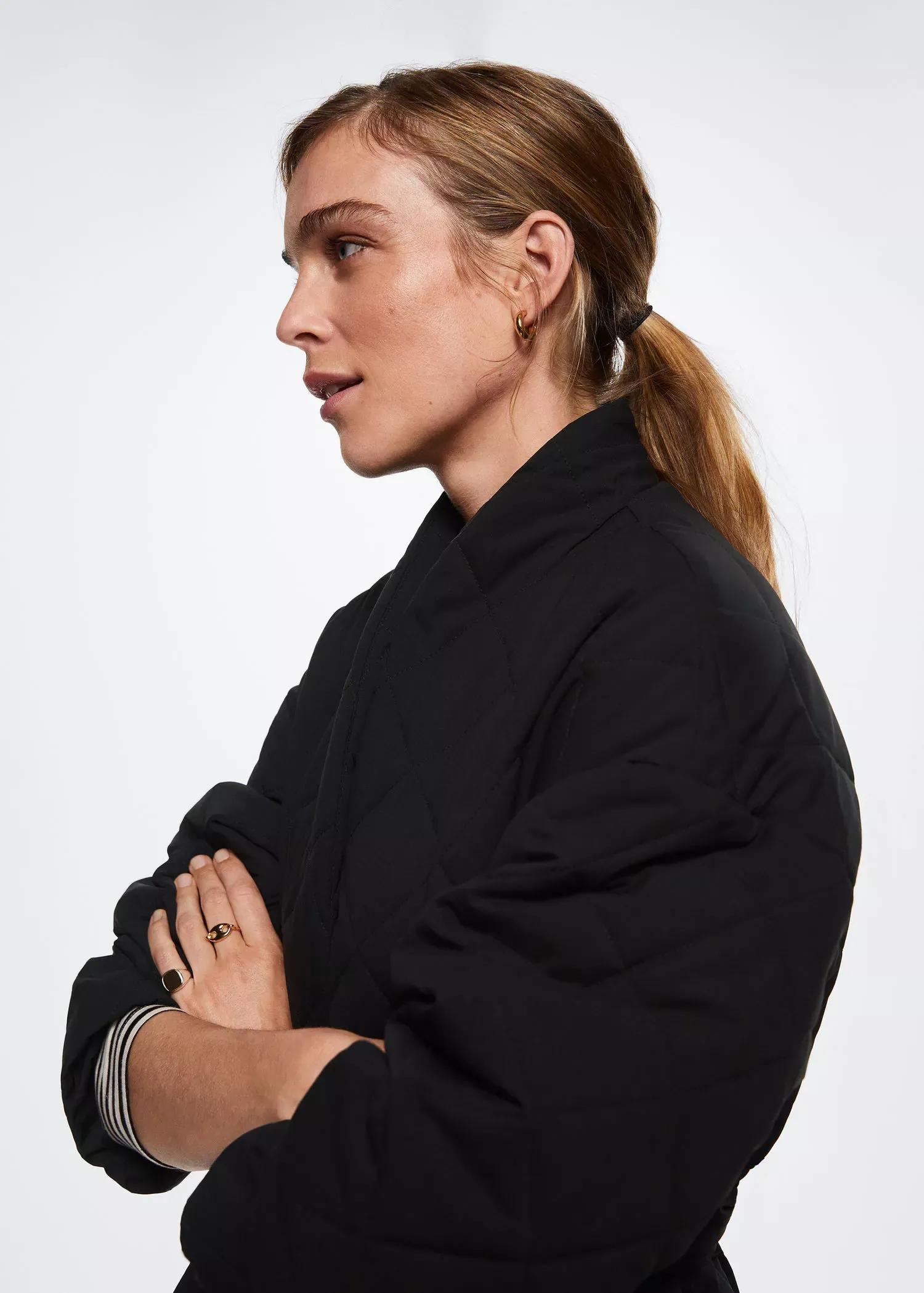 Black Oversize Quilted Coat, , large image number 2