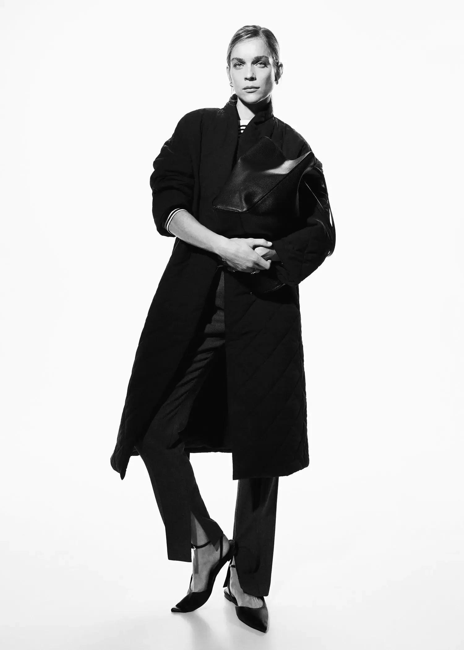 Black Oversize Quilted Coat, , large image number 3