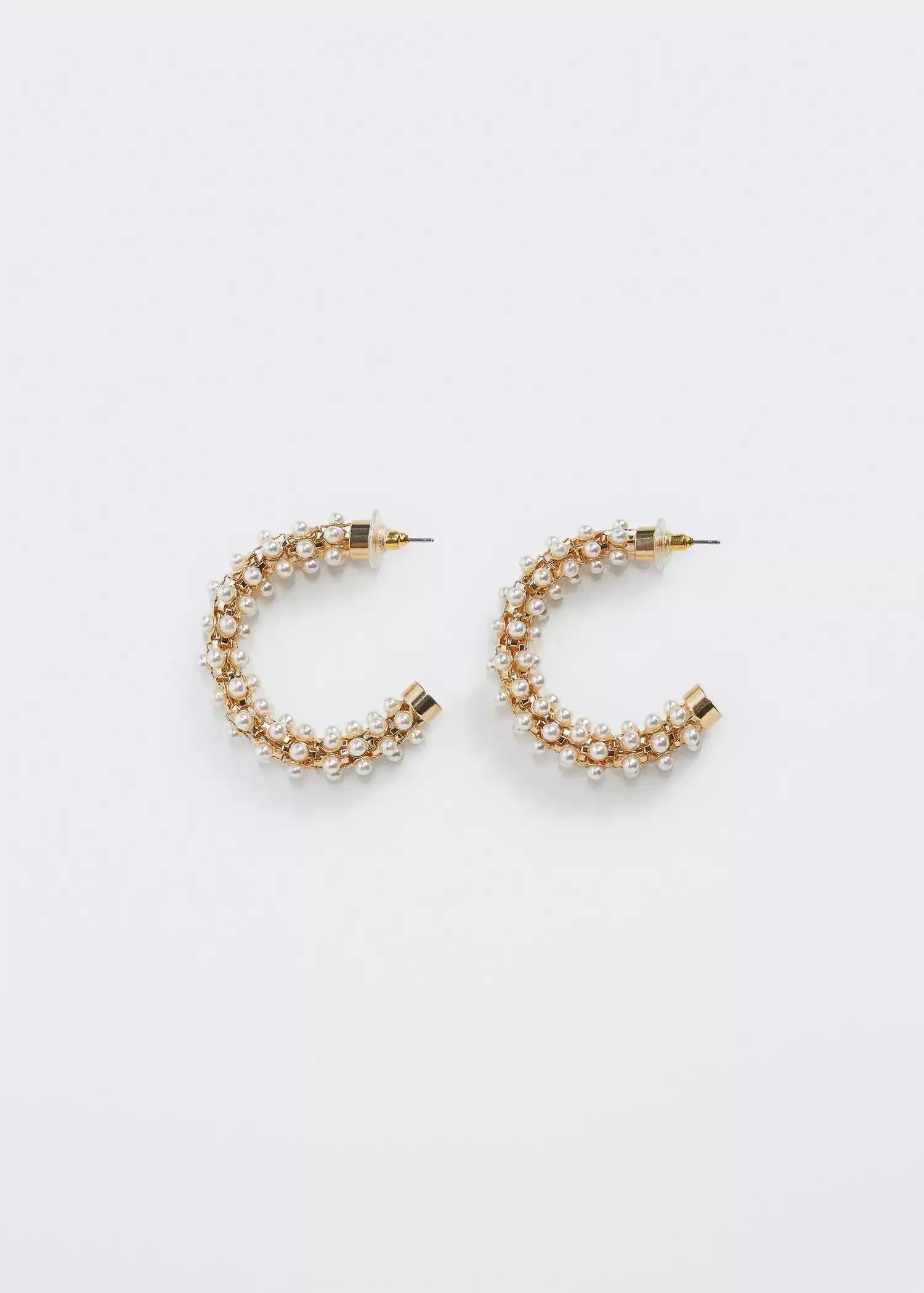 Gold Pearl Hoops Earrings, , large image number 0