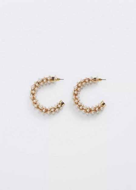 Mango - Gold Pearl Hoops Earrings