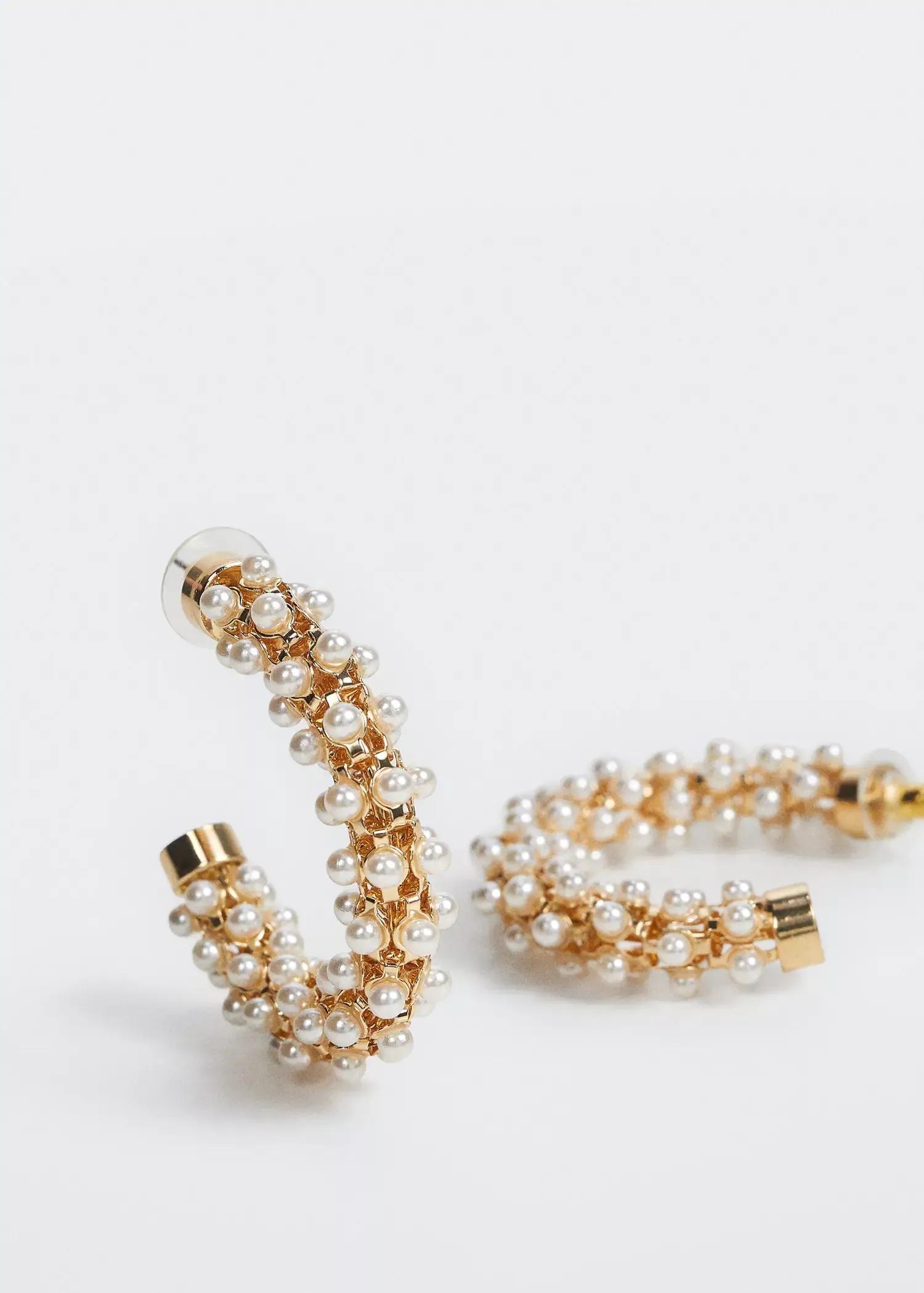 Gold Pearl Hoops Earrings, , large image number 1