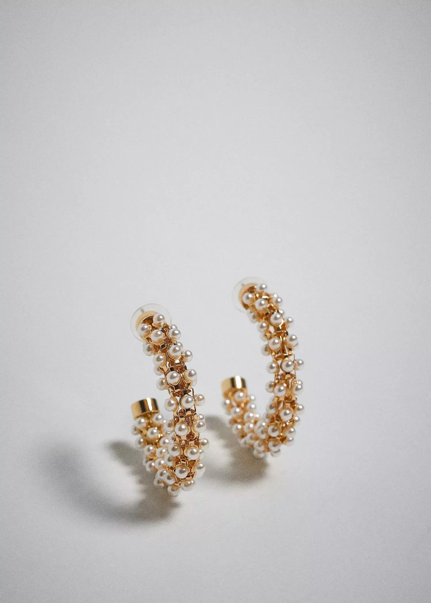 Gold Pearl Hoops Earrings, , large image number 2