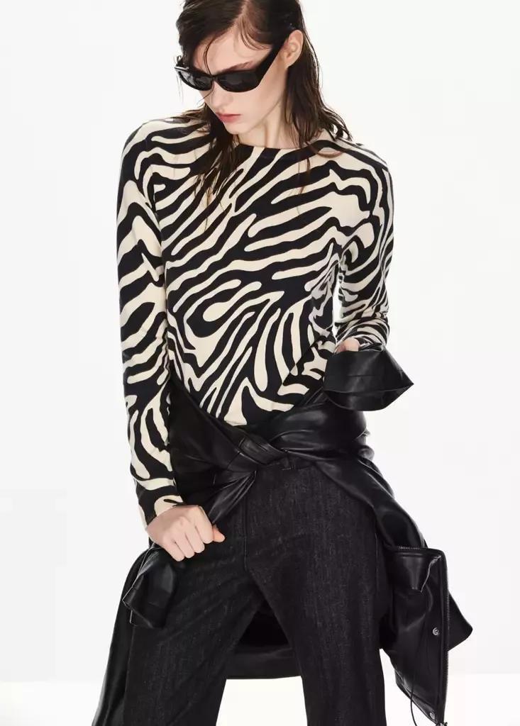 Black Fine-Knit Zebra Jumper, Black, large image number 1