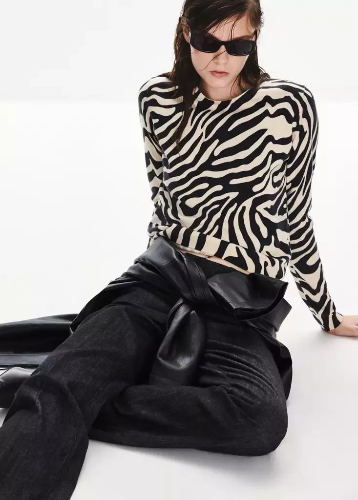 Black Fine-Knit Zebra Jumper, Black, large image number 4
