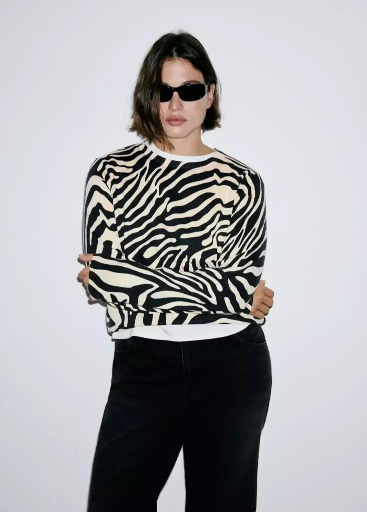 Black Fine-Knit Zebra Jumper, Black, large image number 8