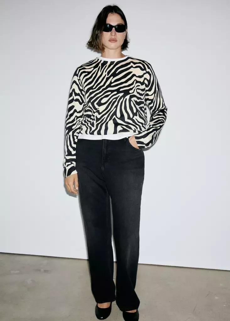 Black Fine-Knit Zebra Jumper, Black, large image number 9