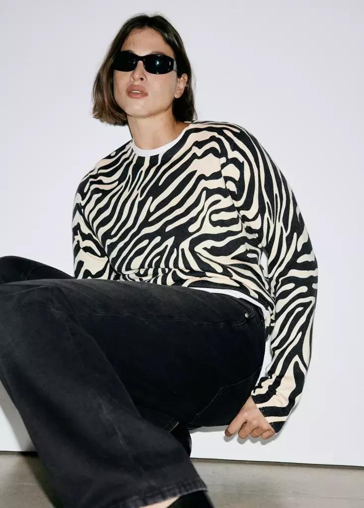 Black Fine-Knit Zebra Jumper, Black, large image number 10