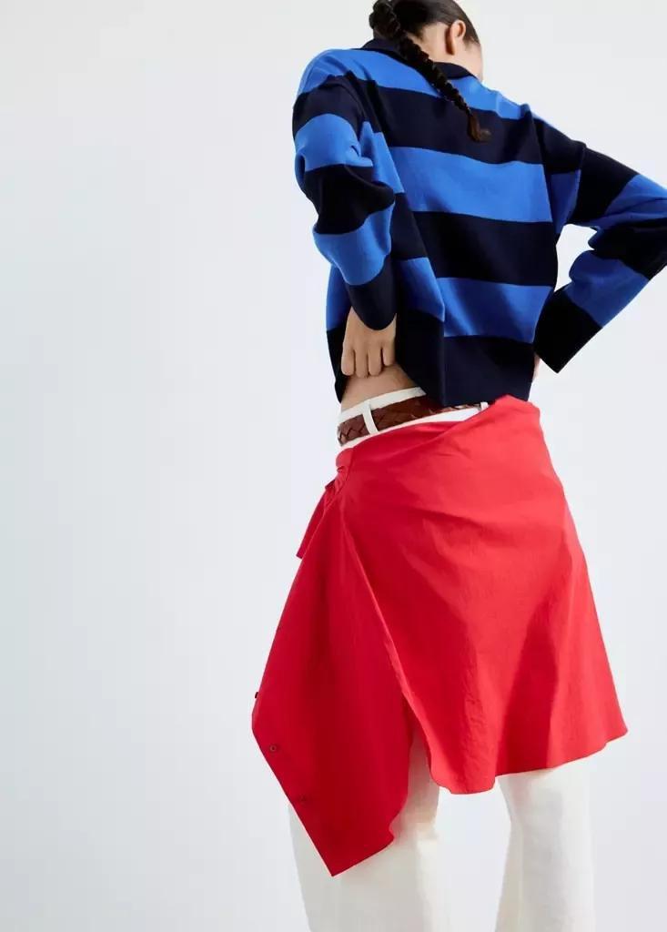 Navy Striped Polo-Neck Sweater, Navy, medium