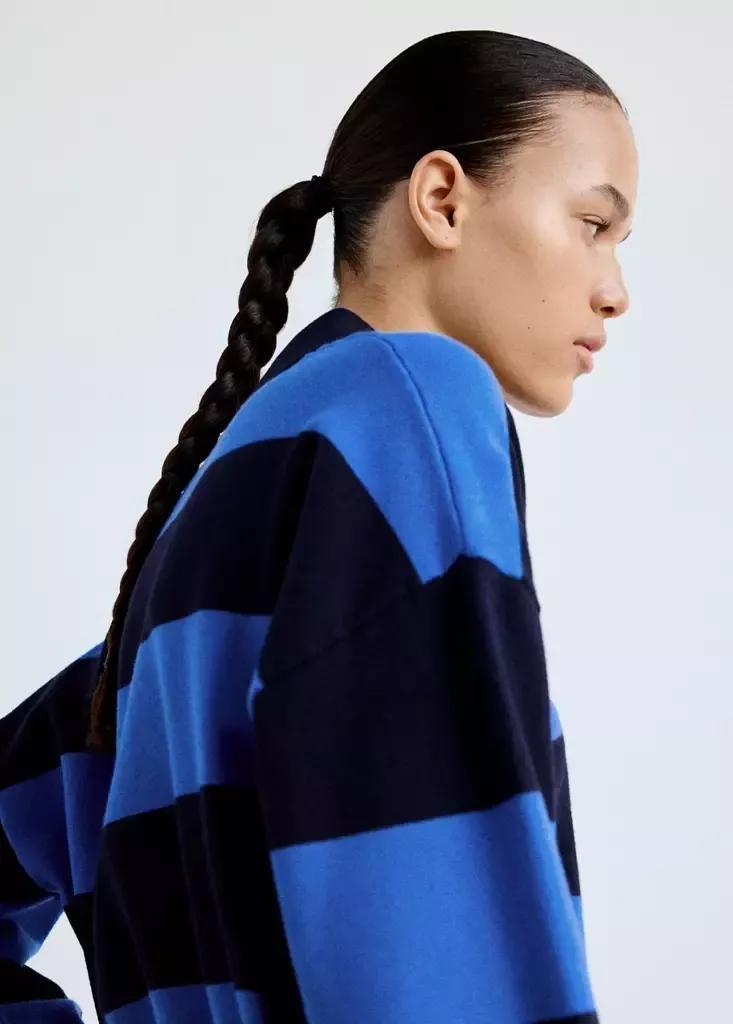 Navy Striped Polo-Neck Sweater, Navy, large image number 3