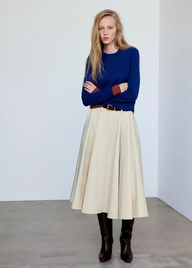 Blue Fine-Knit Crew-Neck Sweater, Bright Blue, medium